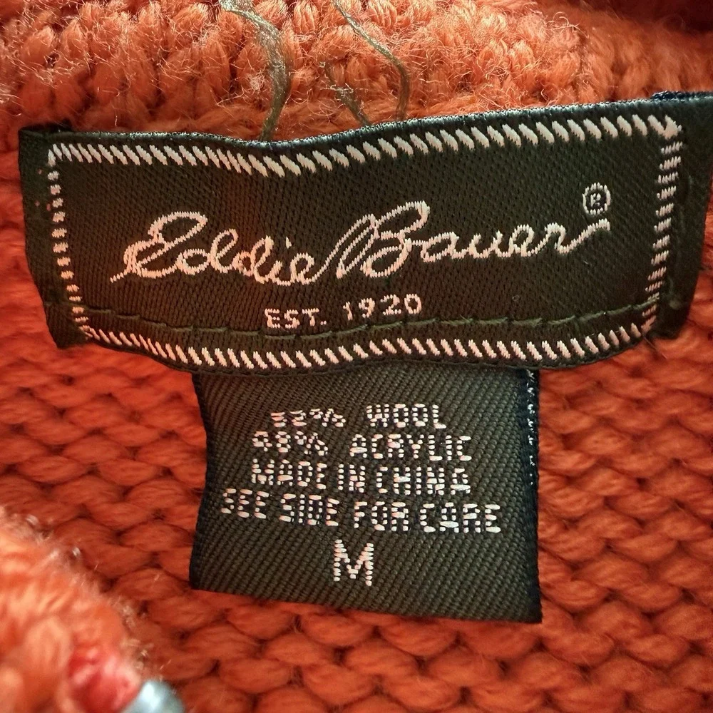 Eddie Bauer Vintage Chunky Wool Blend Knit Hooded Sweater Zip & Toggle 90s Sz M